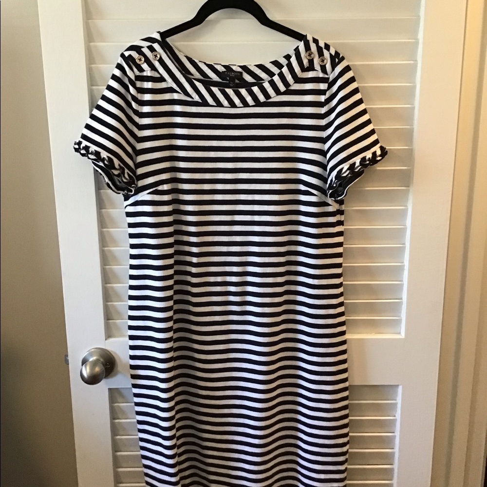 Talbots sailor stripe dress, Size LP, with ruffle detail on sleeves plus buttons